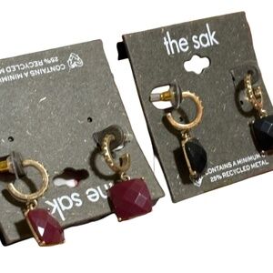 The Sak Earrings, 2 Pairs, Dangle Hoops, Red & Black, Gold Tone, Nwt